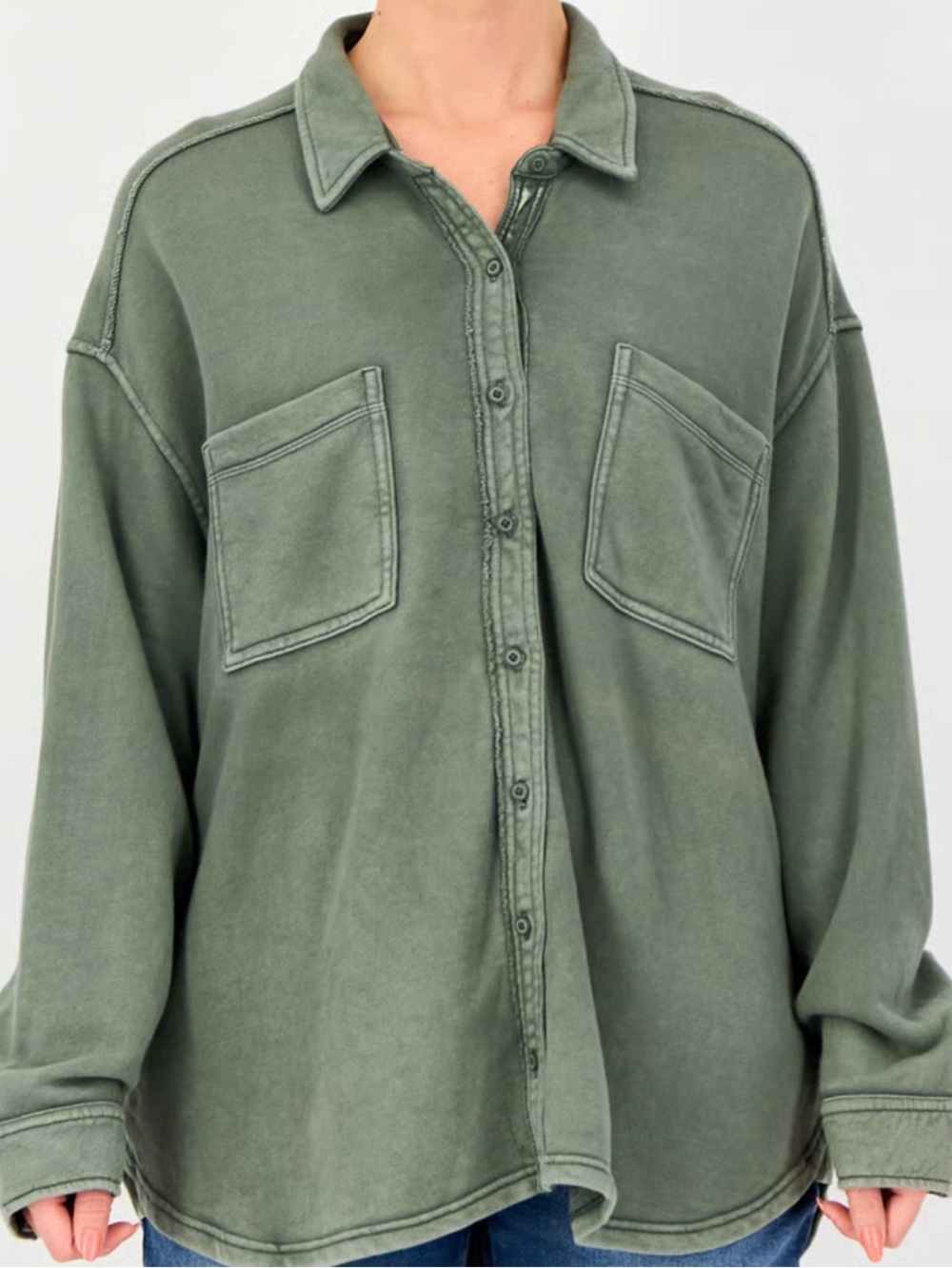 Aerie Lumber Jane Fleece Button Down Shacket Oversized M Sage Green